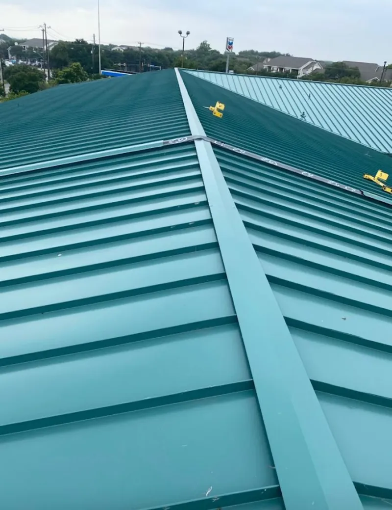 Green commercial metal roof ridge and valley for Metal Roof Repair in Santa Clarita